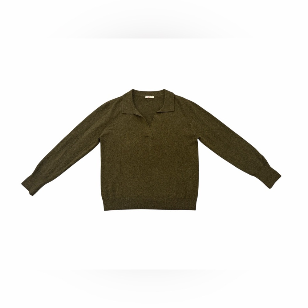 Faherty Women's Jackson Sweater Polo Organic Cotton Blend Olive Green Size XL